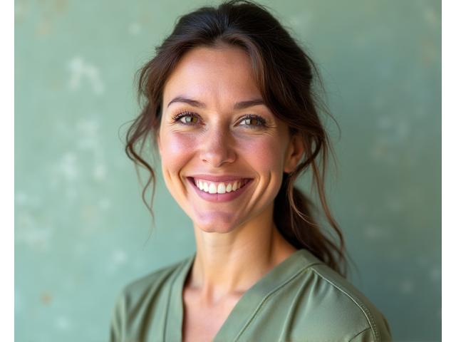 Dr. Amelia Thorne, a cheerful woman in her late 40s wearing professional attire, smiling sincerely.