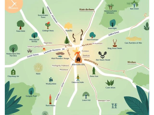 Artistic representation of an Austin city map with wellness-themed icons (like yoga studios, healthy food, parks) indicating community-curated locations, suggesting discovery and local connection.