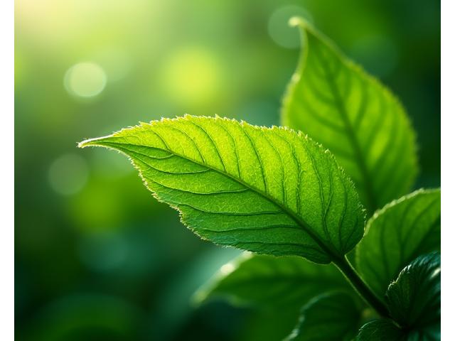 A vibrant green leaf with intricate veins, symbolizing growth, protection, and fresh starts, against a subtly blurred background signifying data security and privacy.