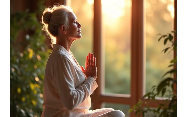 Mindful Aging Workshop with a person meditating in a peaceful setting